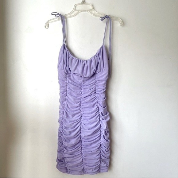 Princess Polly Lilac Purple Mesh Moffett Ruched Bodycon Mini Dress 12 - Picture 5 of 8